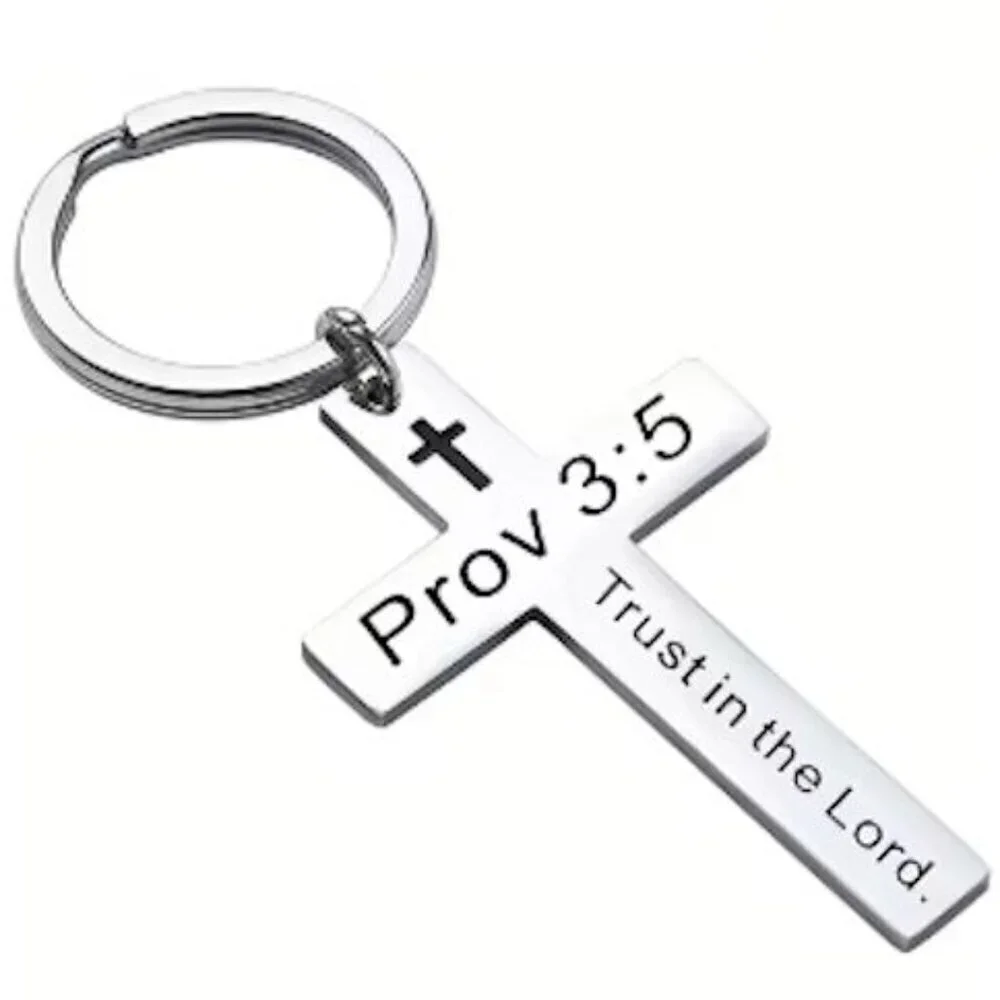 Prov 3:5  Silver Cross Keychain Trust in the Lord Jesus - NEW